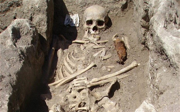 The Telegraph reported that a skeleton was found in Bulgaria with an iron bar in his chest.